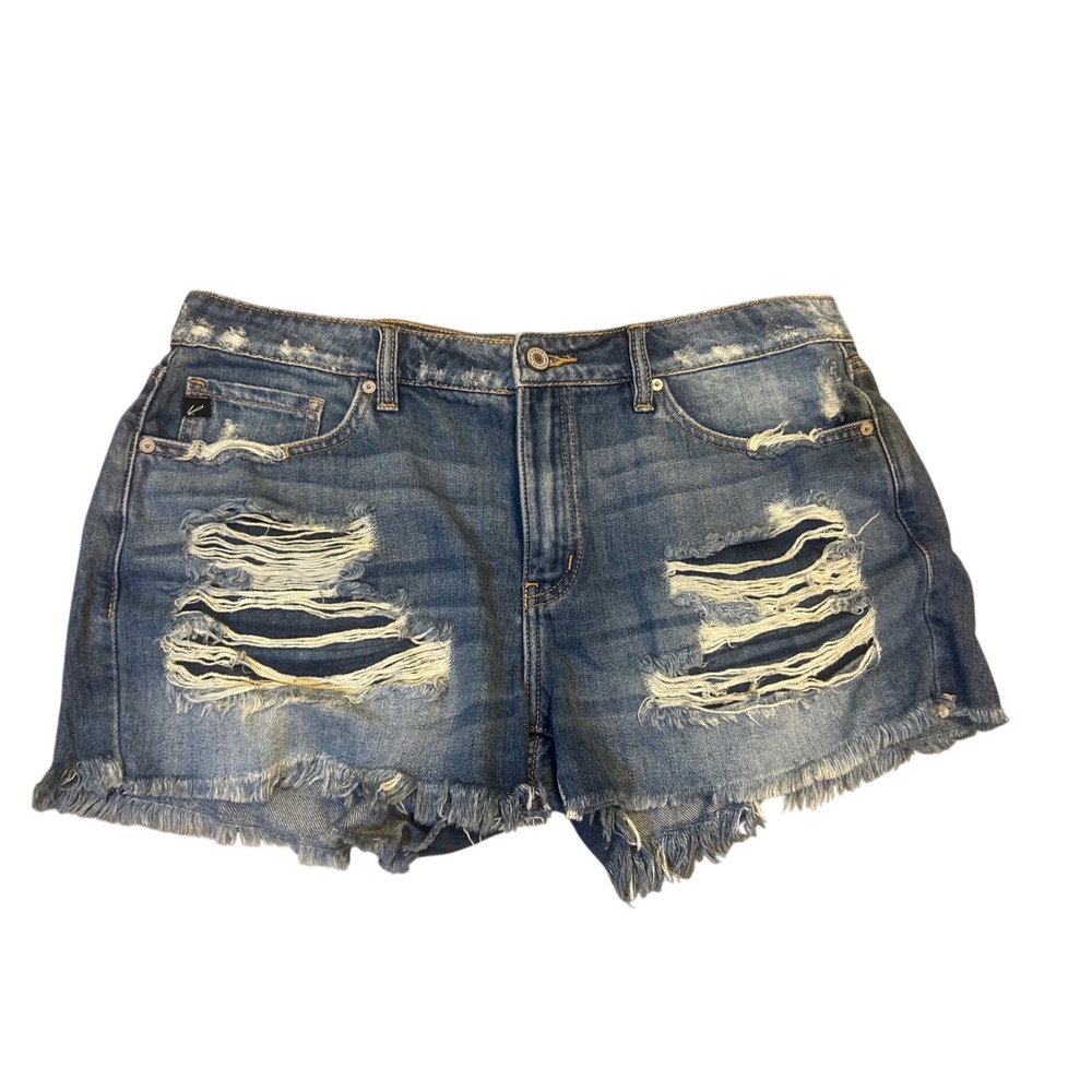 KanCan Distressed Raw Hem Denim Shorts Medium Wash KC8377M Size 13/30